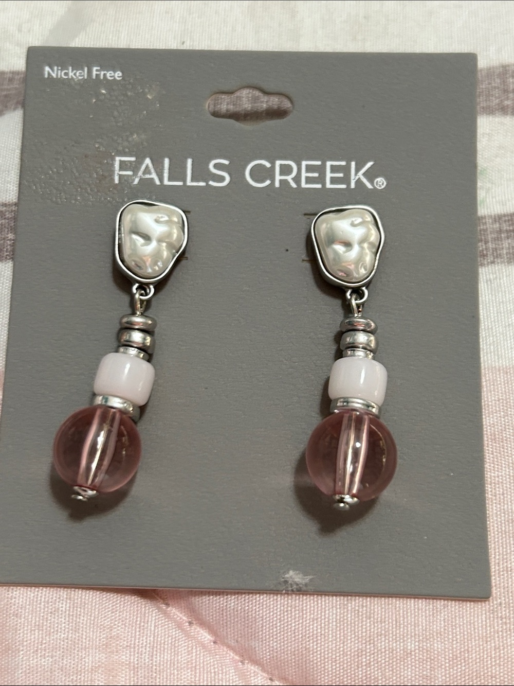 Falls Creek Rose Pink and Silver Drop Earrings NWT